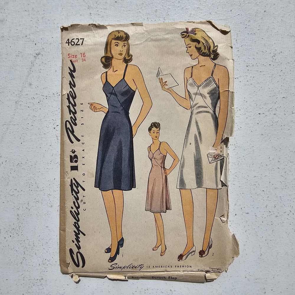 1940s Vintage FF B34" Simplicity 4627 Maternity Slip Wrap Dress Sewing Pattern
